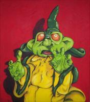 Paintings - Green Alien Wizard - Oil On Canvas